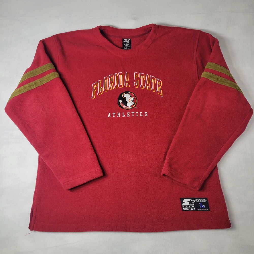 Vtg FSU Florida State University STARTER Fleece Sz Large Long Sleeve Embroidered